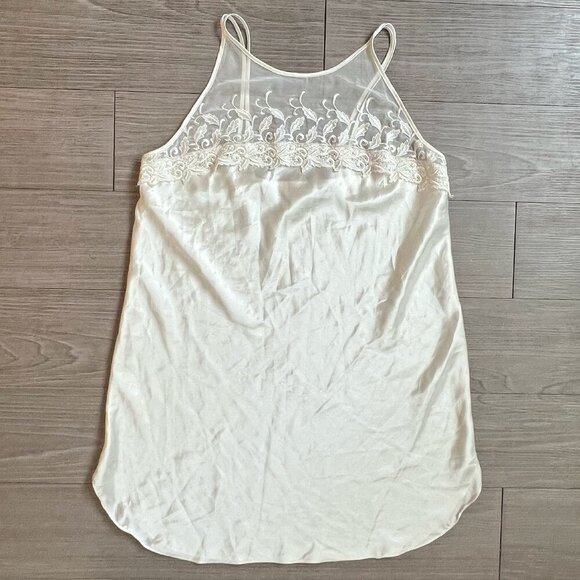 Dentelle Other - Vintage 90s White Slip Dress Bridal Lingerie Sheer Ivory Lace Dentelle Size L